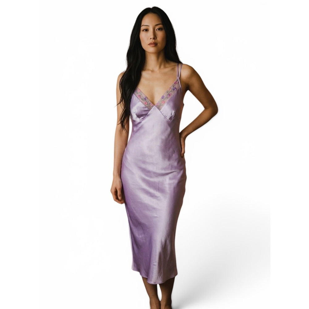 Vintage Cottagecore Slip Gown Sleep Slip Floral Lace Size M Lingerie Y2K